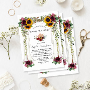 Burgundy Blommigt Solros Canopy Möhippa Tea Party Inbjudningar