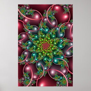 Burgundy Blommigt Spiral Poster
