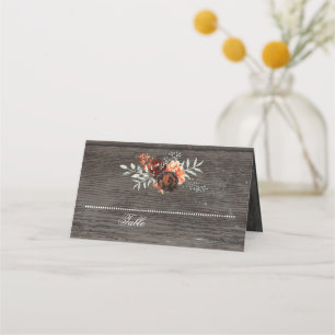 Burgundy Blommigt String Ljus Rustic Wood Placeringskort