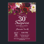 Burgundy Blommigt Surprise 30års födelsedag Party Inbjudningar<br><div class="desc">Burgundy Blommigt Surprise 30års födelsedag Party bjudan till kvinnor. Burgundy Red Födelsedagsfest Inbjudan. Blommigt av brinnande vattenfärg 13:e 15:e 16:e 18:e 20:e 30:e 40:e 60:e 70:e 80:e 90:e 100:e.
Om du vill göra ytterligare anpassningar klickar du på knappen Anpassa och användor verktygen som är utformat för att ändra mallen.</div>