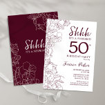 Burgundy Blommigt Surprise 50:e födelsedagen Inbjudningar<br><div class="desc">Burgundy maron och vit överraskning 50-årsinbjudan. Eleganten feminin marsala vin har botaniska accenter och typsnitt för typskript. Elegant blommigt inbjudan-kortets perfekt för en snyggt kvinna som överraskades dagen firande. Skrivna Zazzle-inbjudningar eller digital utskrivbar mall för omedelbar nedladdning.</div>
