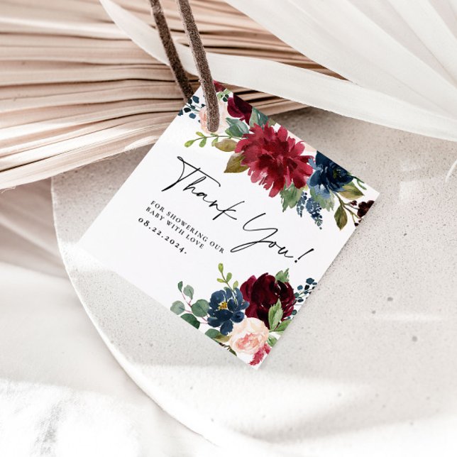 Burgundy Blommigt Tack Baby Shower Gift-Märkre Gåvor Etiketter (Skapare uppladdad)