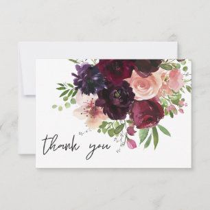 Burgundy & Blommigt Tack Kort
