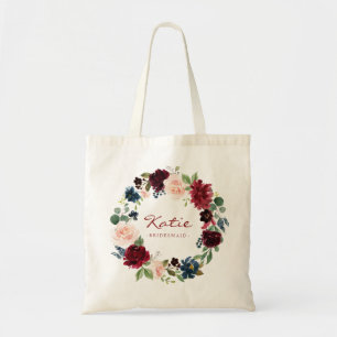 Burgundy Blommigt Utandning Bridesmaid Gift Tygkasse