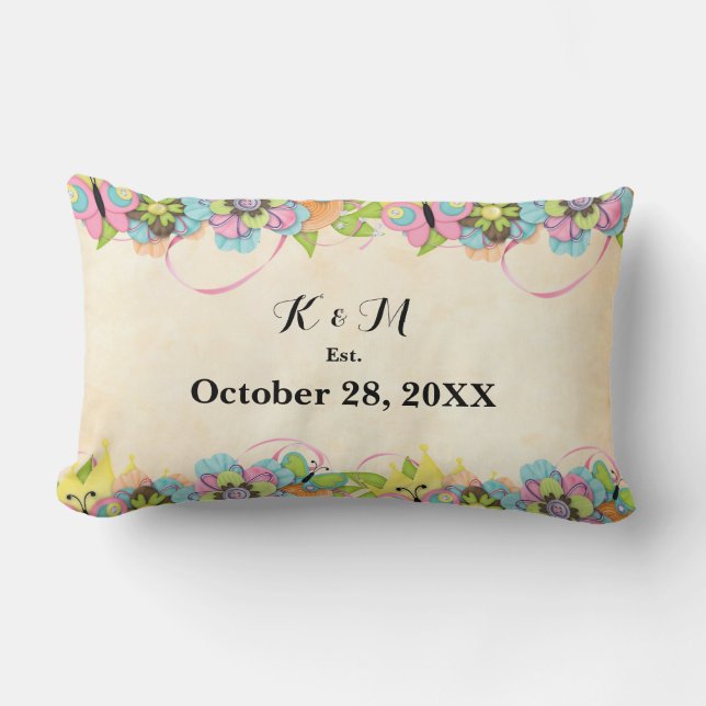 Burgundy Blommigt Utandning Lumbarkudde (Framsida)