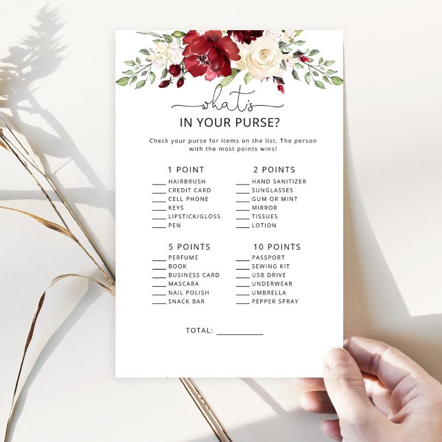 Burgundy blommigt vad som finns i ditt handväska (Skapare uppladdad)