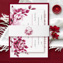 Burgundy blommigt vapensköld peony-blomma bröllop