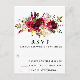 Burgundy Blommigt Vatercolor OSA Postcard Inbjudan Vykort