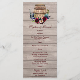 Burgundy Blommigt Vin Barrel Fall Wedding Menu Meny
