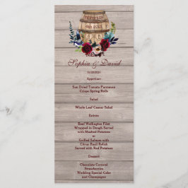 Burgundy Blommigt Vin Barrel Fall Wedding Menu Meny