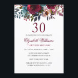 Burgundy Blommigt Watercolor 30års födelsedag Inbj Inbjudningar<br><div class="desc">Mer blommigt födelsedag i Lilla Bayleigh-affären!</div>