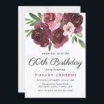 Burgundy Blommigt Watercolor 60:e födelsedagen Inb Inbjudningar<br><div class="desc">Burgundy Blommigt Watercolor 60 Birthday Inbjudan Se matchande samling i Niche and Nest Store</div>