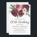 Burgundy Blommigt Watercolor 60:e födelsedagen Inb Inbjudningar<br><div class="desc">Burgundy Blommigt Watercolor 60 Birthday Inbjudan Se matchande samling i Niche and Nest Store</div>
