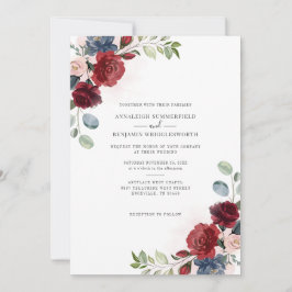Burgundy Blommigt Watercolor Botanical Bröllop Inbjudningar