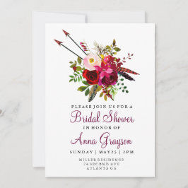 Burgundy Blommigt Watercolor Bridalduschinbjudan Inbjudningar