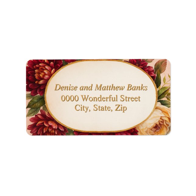  Burgundy Blommigt Watercolor Bröllop Adressetikett (Framsidan)