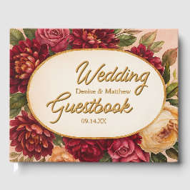 Burgundy Blommigt Watercolor Bröllop Gästböcker
