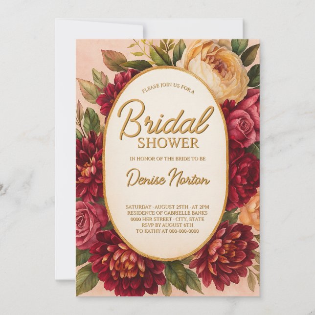  Burgundy Blommigt Watercolor Bröllop Inbjudningar (Framsida)