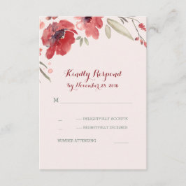 Burgundy Blommigt Watercolor-Bröllop OSA Kort