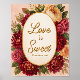 Burgundy Blommigt Watercolor Bröllop Poster