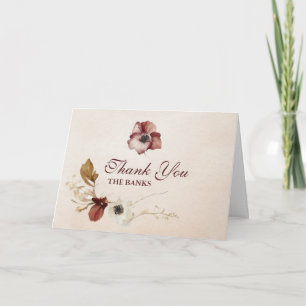 Burgundy Blommigt Watercolor Bröllop Tack Kort