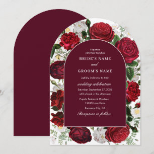 Burgundy Blommigt Watercolor Elegant bröllop Arch Inbjudningar