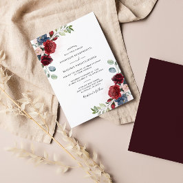 Burgundy Blommigt Watercolor Elegant bröllop Inbjudningar