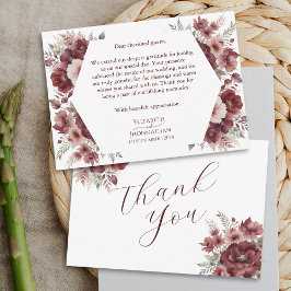 Burgundy Blommigt Watercolor Fall bröllop-Tack Anteckningskort