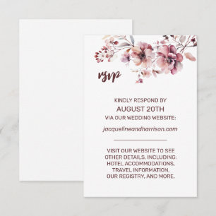 Burgundy & Blommigt Watercolor Online Bröllop OSA Kort
