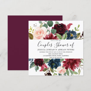 Burgundy Blommigt Watercolor Par Shower Inbjudan