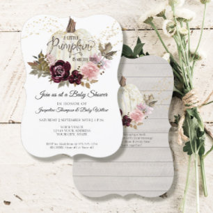Burgundy Blommigt Watercolor Pumpkin Baby Shower Inbjudningar