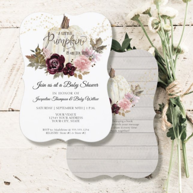 Burgundy Blommigt Watercolor Pumpkin Baby Shower Inbjudningar (Skapare uppladdad)