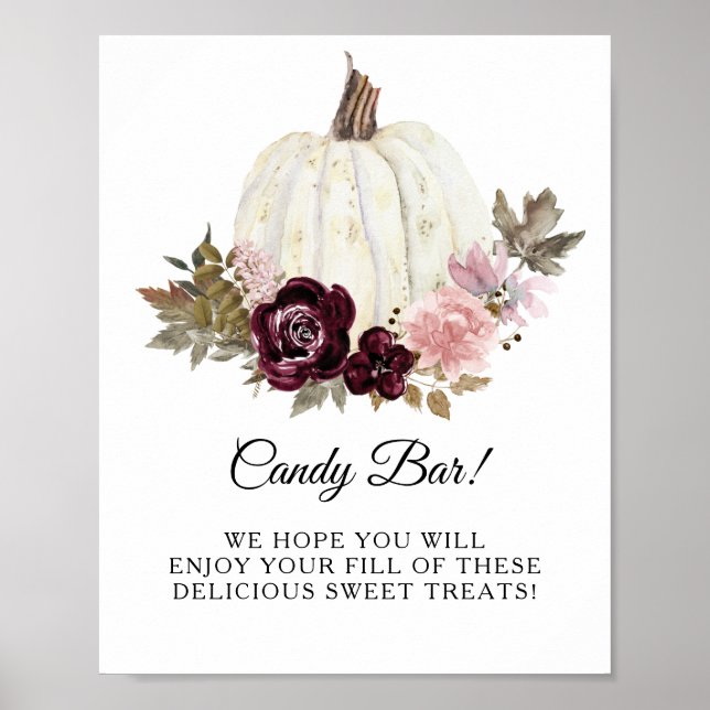 Burgundy  Blommigt White Pumpkin Candy Pub Sign Poster (Framsidan)