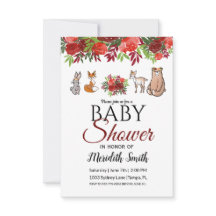 Burgundy Blommigt Woodland Animals Baby Shower