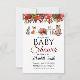 Burgundy Blommigt Woodland Animals Baby Shower Inbjudningar