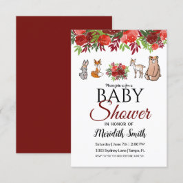 Burgundy Blommigt Woodland Animals Baby Shower Inbjudningar