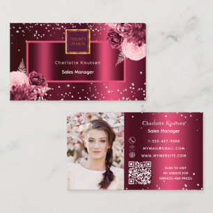Burgundy-blommigtar, logotyp QR-kod Visitkort