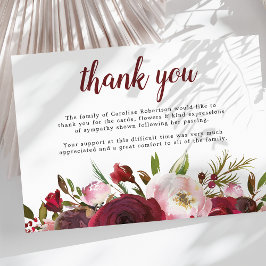 Burgundy-Blommigten Funeral Tack You Card