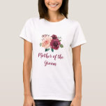 Burgundy-Blommigten Mor i Groom Bröllop T Shirt<br><div class="desc">Mor i Groom t-shirt har en vattenfärgsdesign för blommigt med  rosa och burgiskt ro. Anpassa den med din egen text. Matchande produkter är tillgängliga. Besök vår butik eller visa våra samlingssidor för att se fullt.</div>