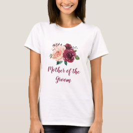 Burgundy-Blommigten Mor i Groom Bröllop T Shirt