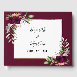 Burgundy blommigts greenery elegant bröllop gästböcker