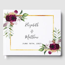 Burgundy blommigts greenery sage grönt bröllop gästböcker