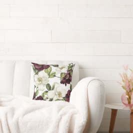 Burgundy-Blommönster Kudde