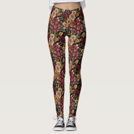 Burgundy-Blommönster Leggings