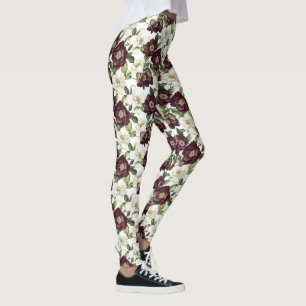 Burgundy-Blommönster Leggings