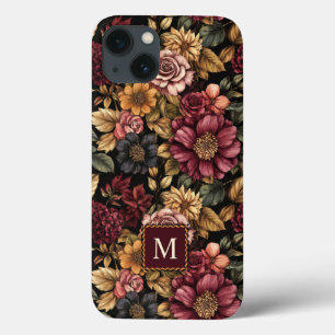 Burgundy Blommönster Monogram
