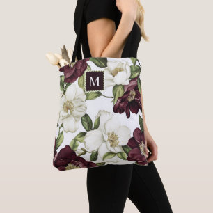Burgundy Blommönster Monogram Apron Tygkasse