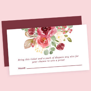 Burgundy blommor Baby Shower blöja lotteri Tilläggskort
