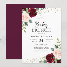 Burgundy &  blommor Baby Shower Brunch Inbjudningar