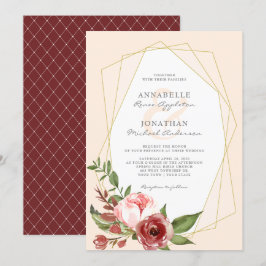 Burgundy blommor botaniskt geometriskt Bröllop Inbjudningar
